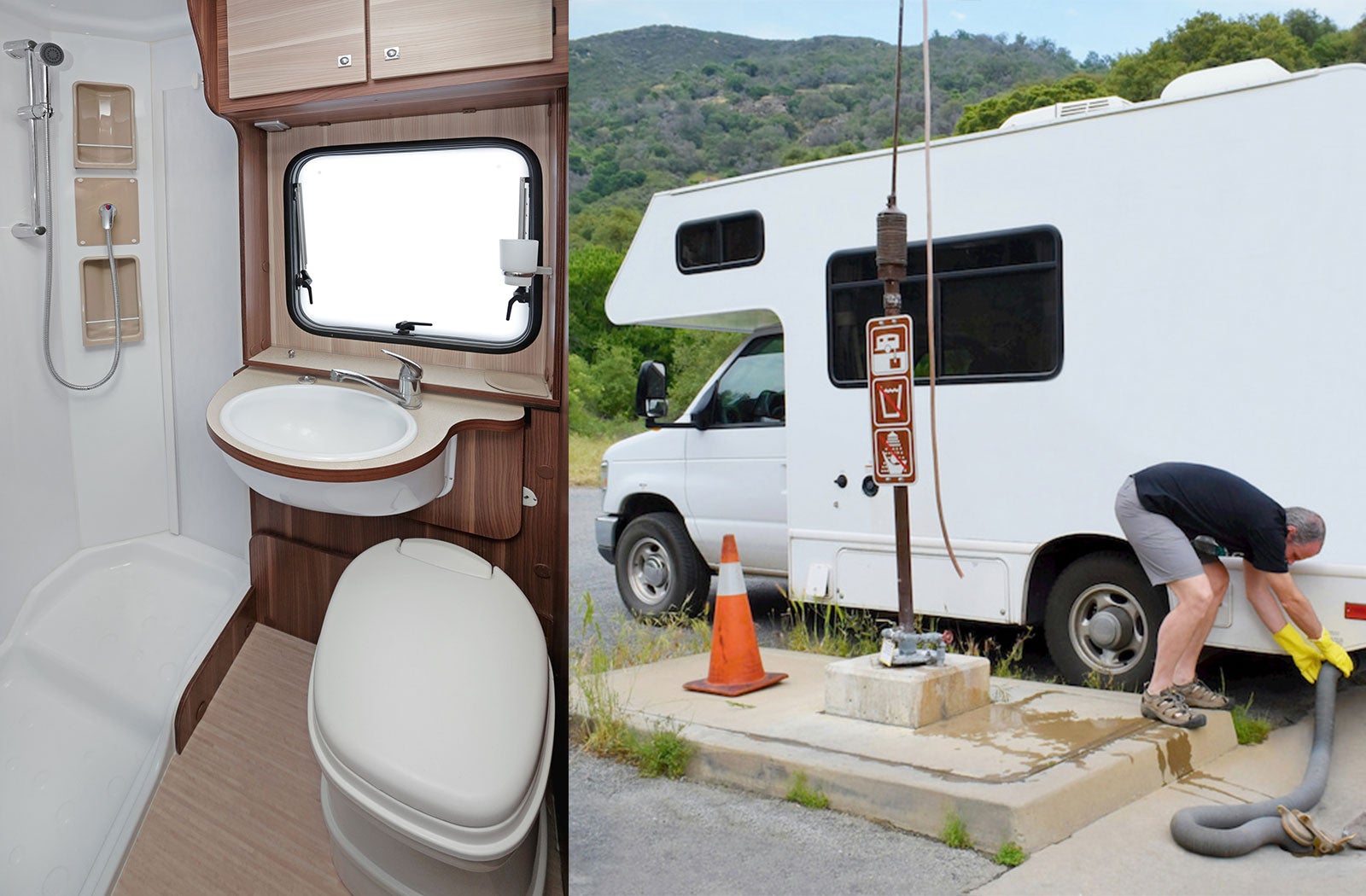 Portable RV/camper toilet and holding tank setup in Boston, Massachusetts
