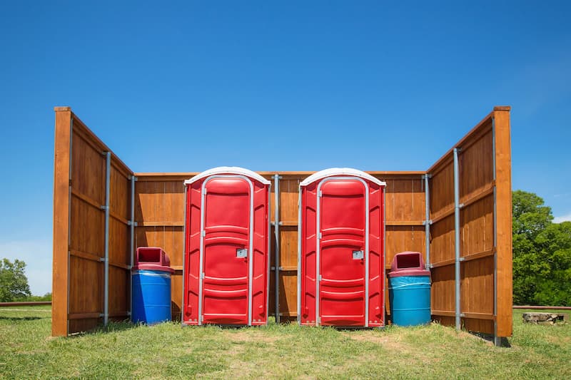 Short-term porta potty units staged for delivery in Boston, Massachusetts